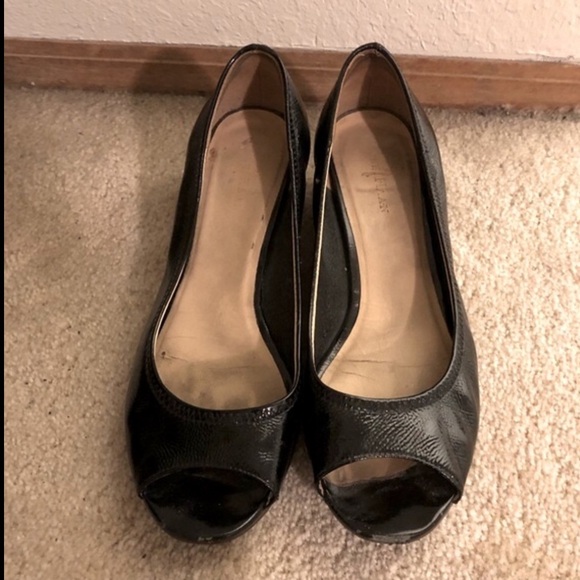 Cole Haan Nike Air Black Patent Leather Air Tali Open Toe Low Wedge - Picture 8 of 8